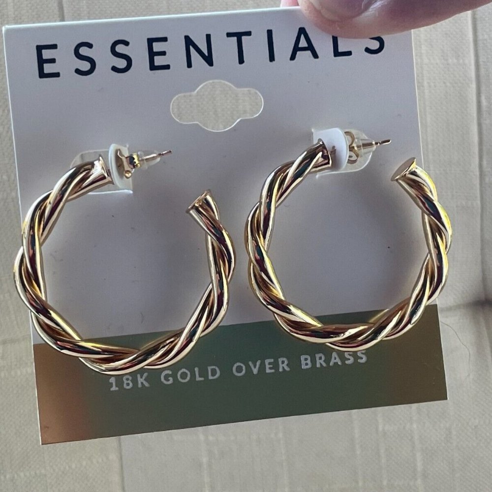 Essentials Women Earring Loop Gold Tone 18K Plated Ear Jewelry Hoop Earrings $50
